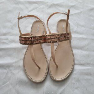Aldo Jelly sandals embellished rhinestones cream size US 7.5 preowned.